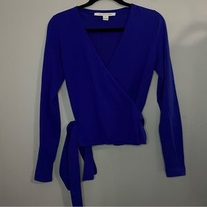 Diane Von Furstenberg Blue Wrap Top Long Sleeve